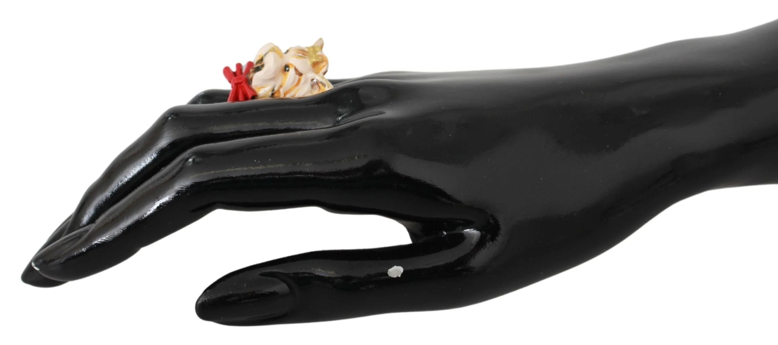 Dolce & Gabbana Gold Brass Resin Beige Dog Pet Branded Accessory Ring - Rings