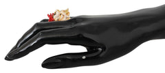 Dolce & Gabbana Gold Brass Resin Beige Dog Pet Branded Accessory Ring - Rings