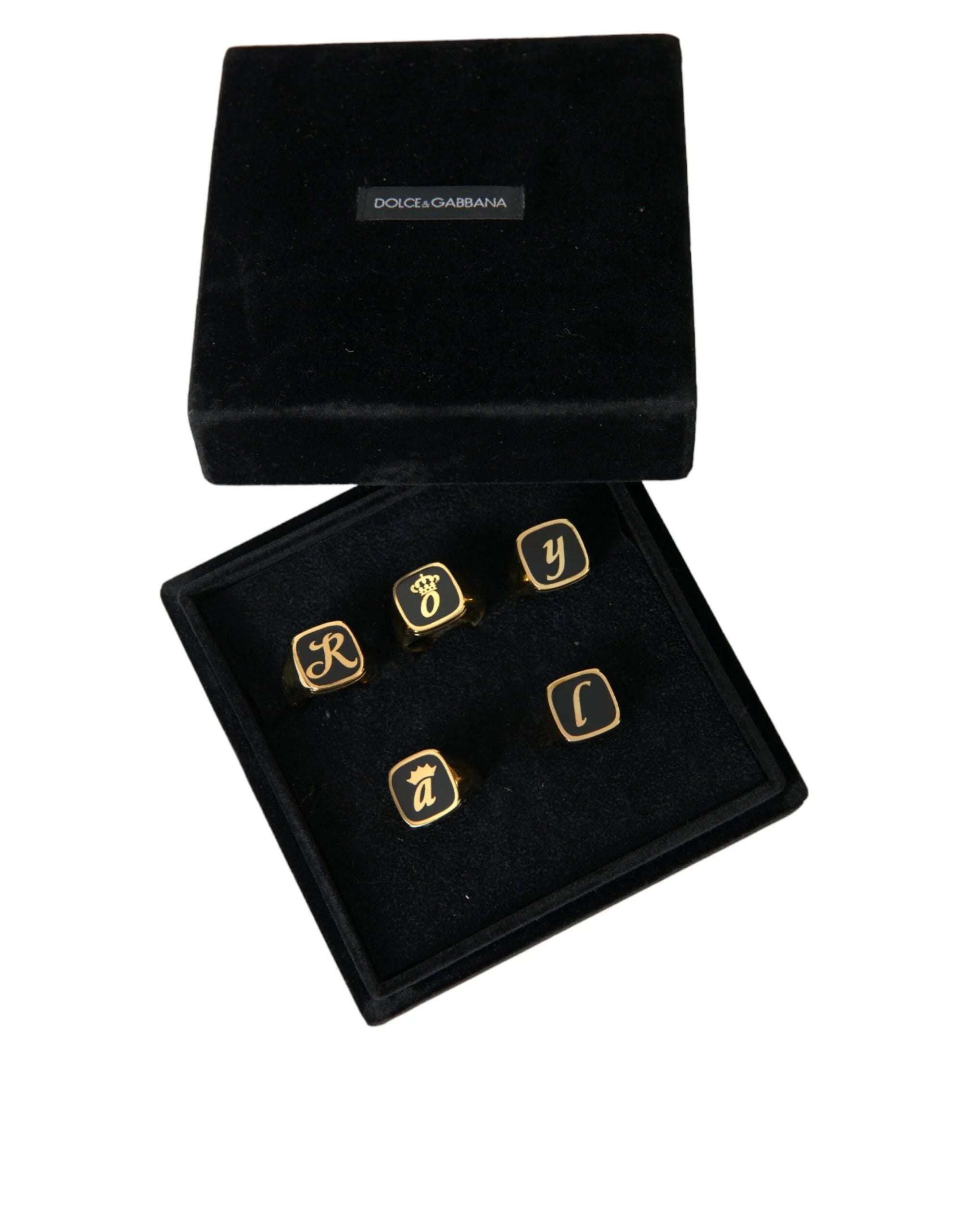 Dolce & Gabbana Gold Brass ROYAL Enamel Set of 5 Ring - Rings