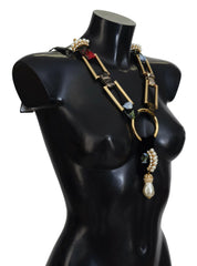 Dolce & Gabbana Gold Brass Sicily Crystal Robe Statement Necklace - Necklaces