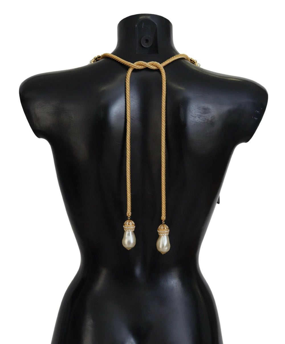 Dolce & Gabbana Gold Brass Sicily Crystal Robe Statement Necklace - Necklaces