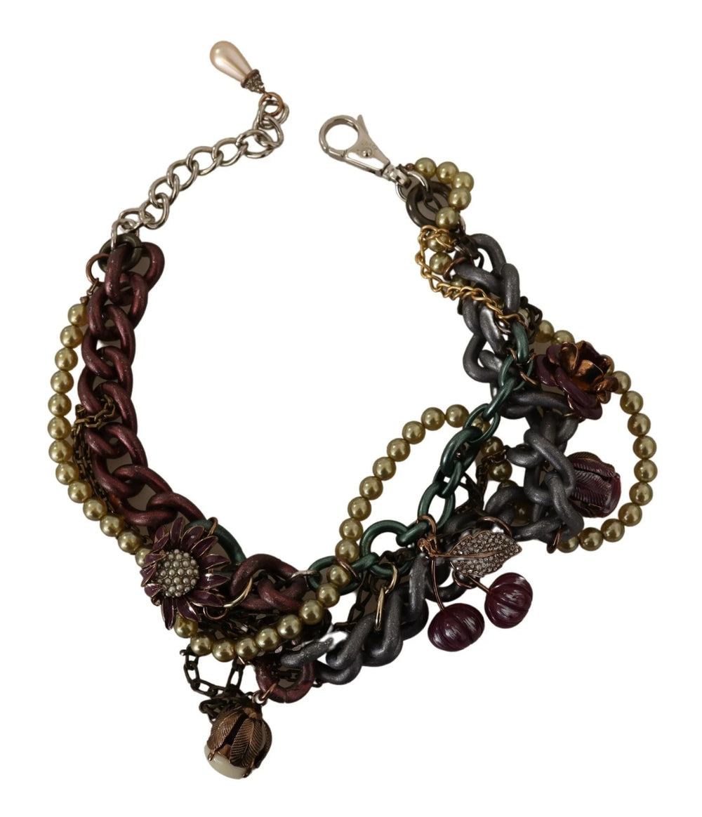 Dolce & Gabbana Gold Brass Sicily Floral Crystal Statement Necklace - Necklaces