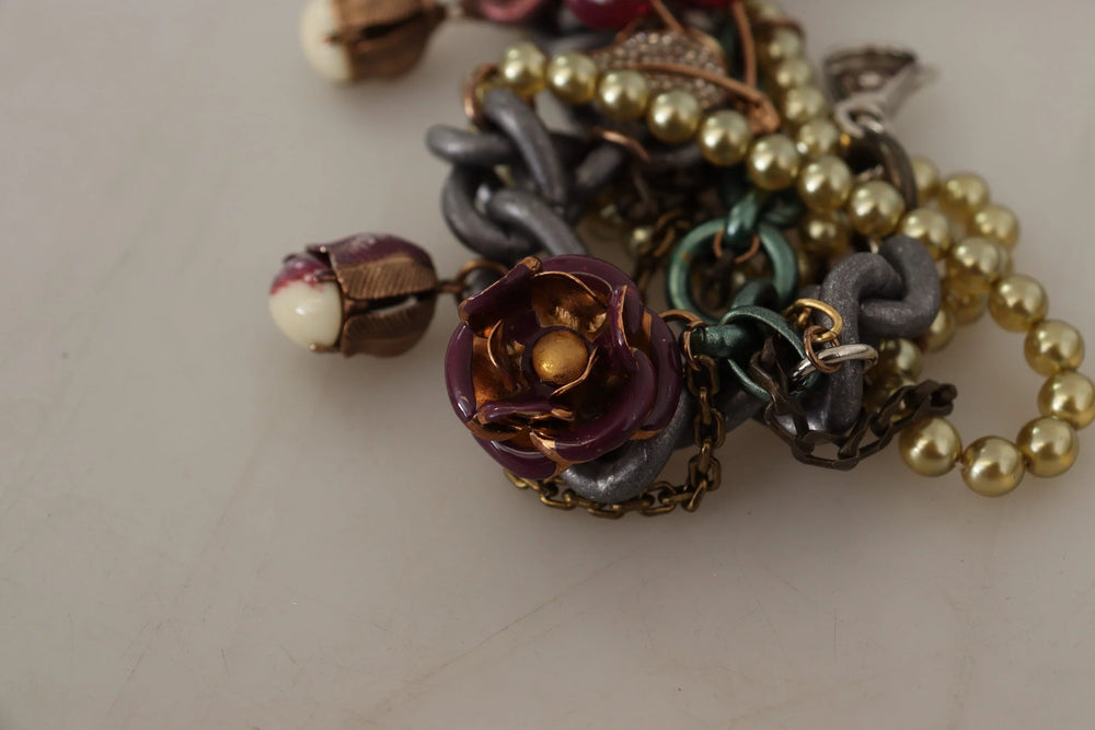 Dolce & Gabbana Gold Brass Sicily Floral Crystal Statement Necklace - Necklaces