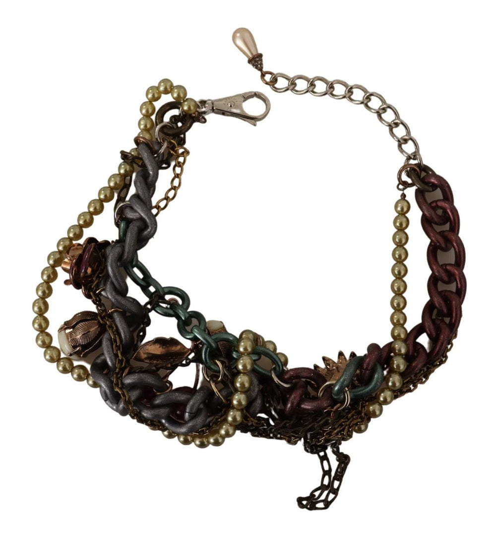 Dolce & Gabbana Gold Brass Sicily Floral Crystal Statement Necklace - Necklaces