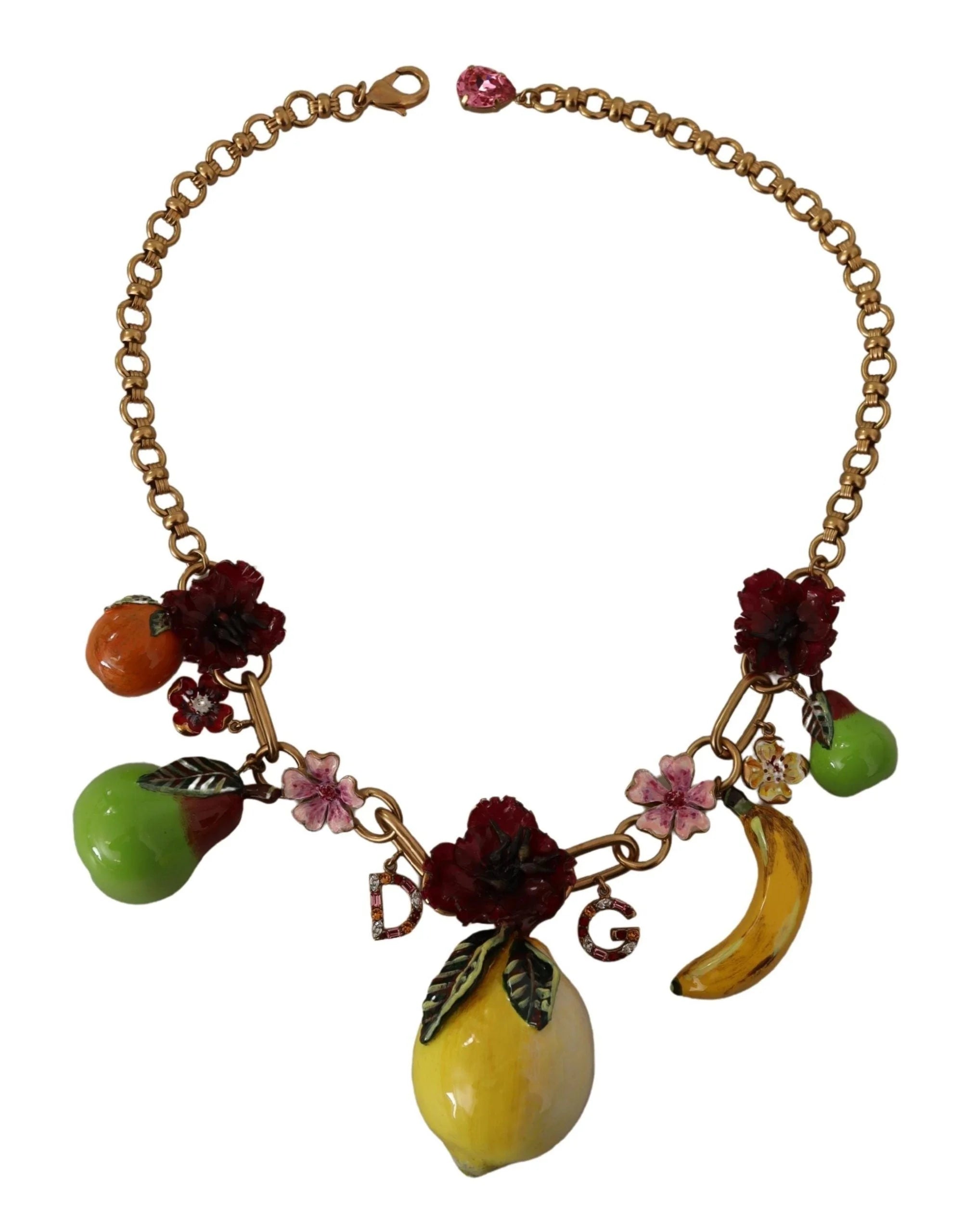Dolce & Gabbana Gold Brass Sicily Fruits Roses Statement Necklace - Necklaces