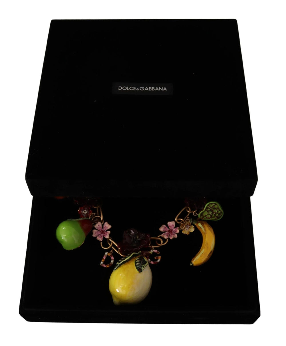 Dolce & Gabbana Gold Brass Sicily Fruits Roses Statement Necklace - Necklaces