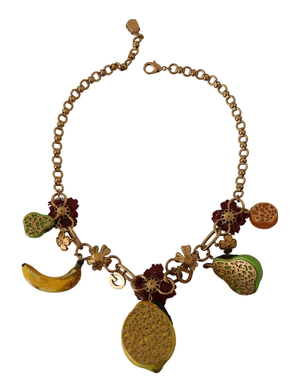Dolce & Gabbana Gold Brass Sicily Fruits Roses Statement Necklace - Necklaces