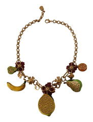 Dolce & Gabbana Gold Brass Sicily Fruits Roses Statement Necklace - Necklaces