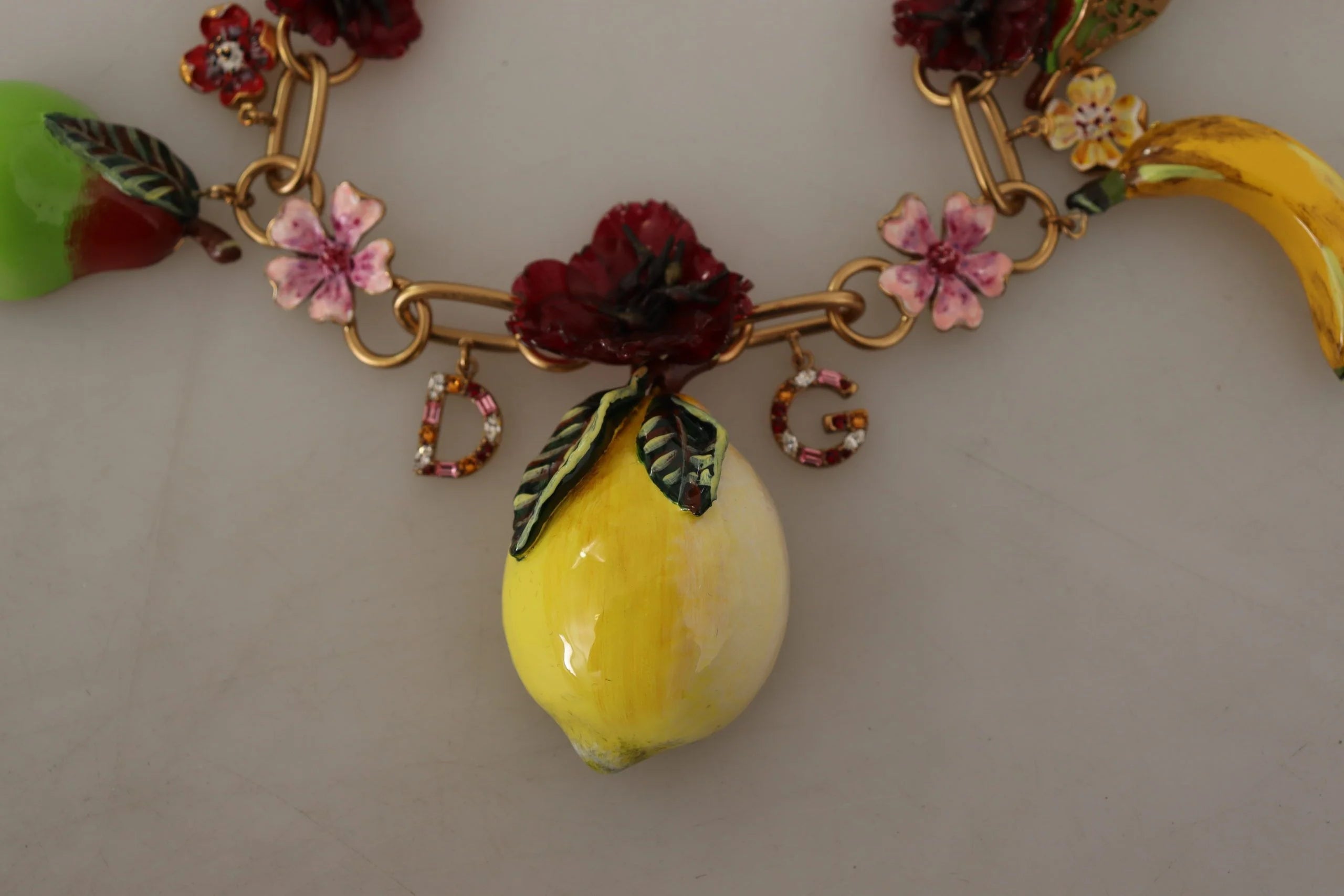 Dolce & Gabbana Gold Brass Sicily Fruits Roses Statement Necklace - Necklaces
