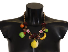 Dolce & Gabbana Gold Brass Sicily Fruits Roses Statement Necklace - Necklaces