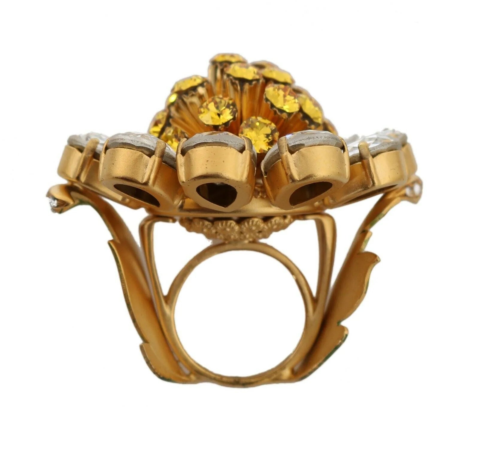Dolce & Gabbana Gold Brass Yellow Crystal Flower Ring - Rings