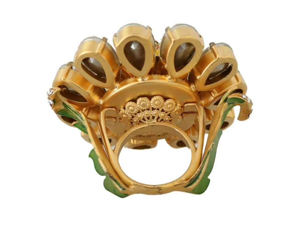Dolce & Gabbana Gold Brass Yellow Crystal Flower Ring - Rings