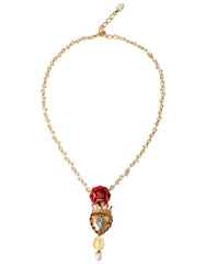 Dolce & Gabbana Gold BrassChain Sacred Heart Rose Crystal Charm Necklace - Necklaces