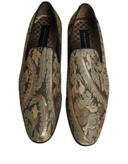 Dolce & Gabbana Gold Brocade Slip On Men Dress Loafers Shoes - EU43/US10