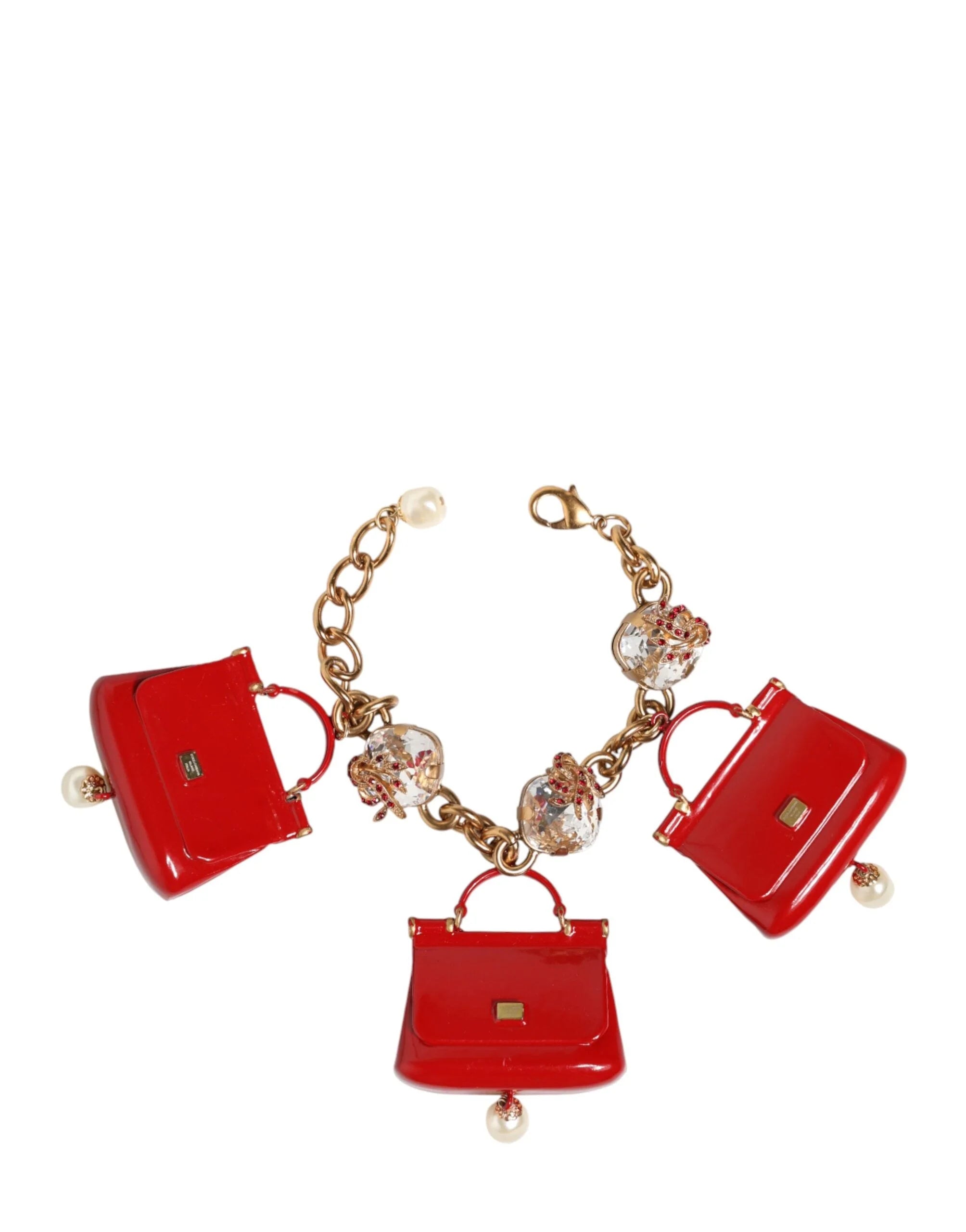 Dolce & Gabbana Gold Bronze Bag Embellished Crystals Accessory Bracelet