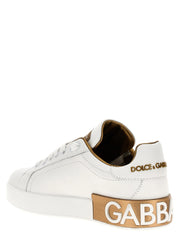 Dolce & Gabbana Gold Calfskin Low Top Sneakers