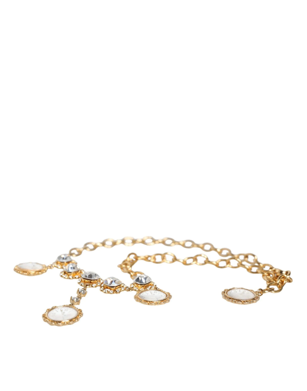 Dolce & Gabbana Gold Chain Brass Crystal Clock Statement Necklace - Necklaces