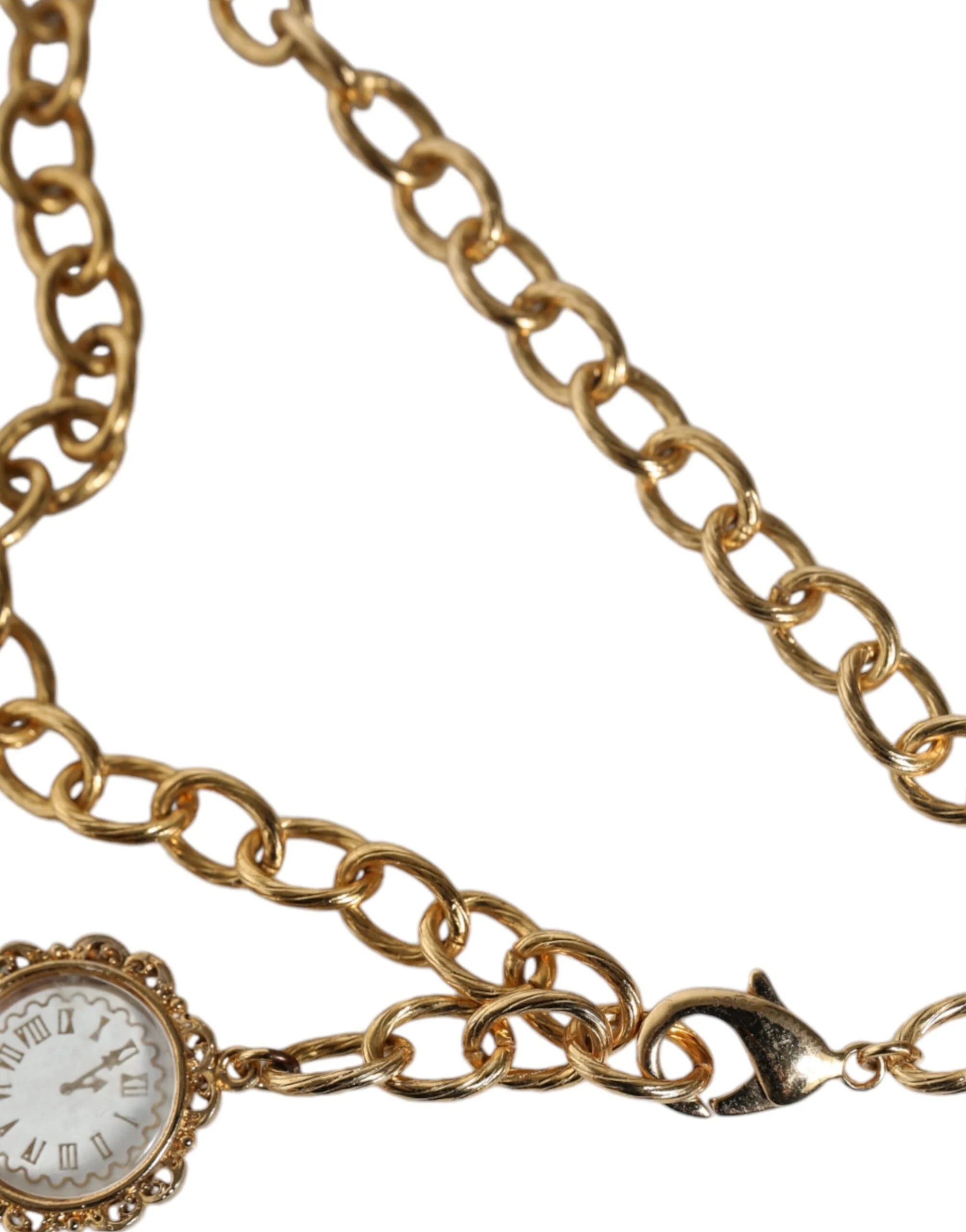 Dolce & Gabbana Gold Chain Brass Crystal Clock Statement Necklace - Necklaces