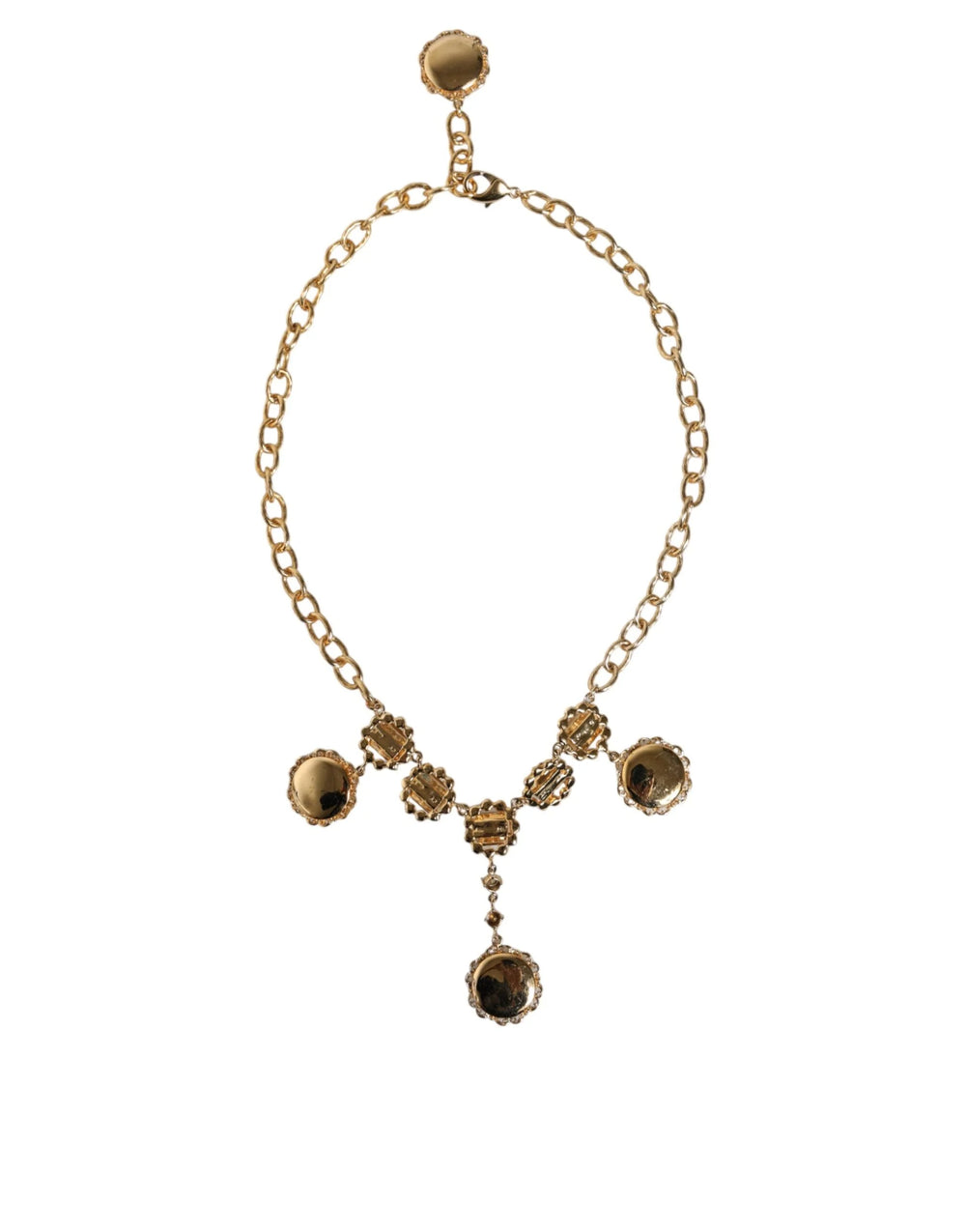 Dolce & Gabbana Gold Chain Brass Crystal Clock Statement Necklace - Necklaces