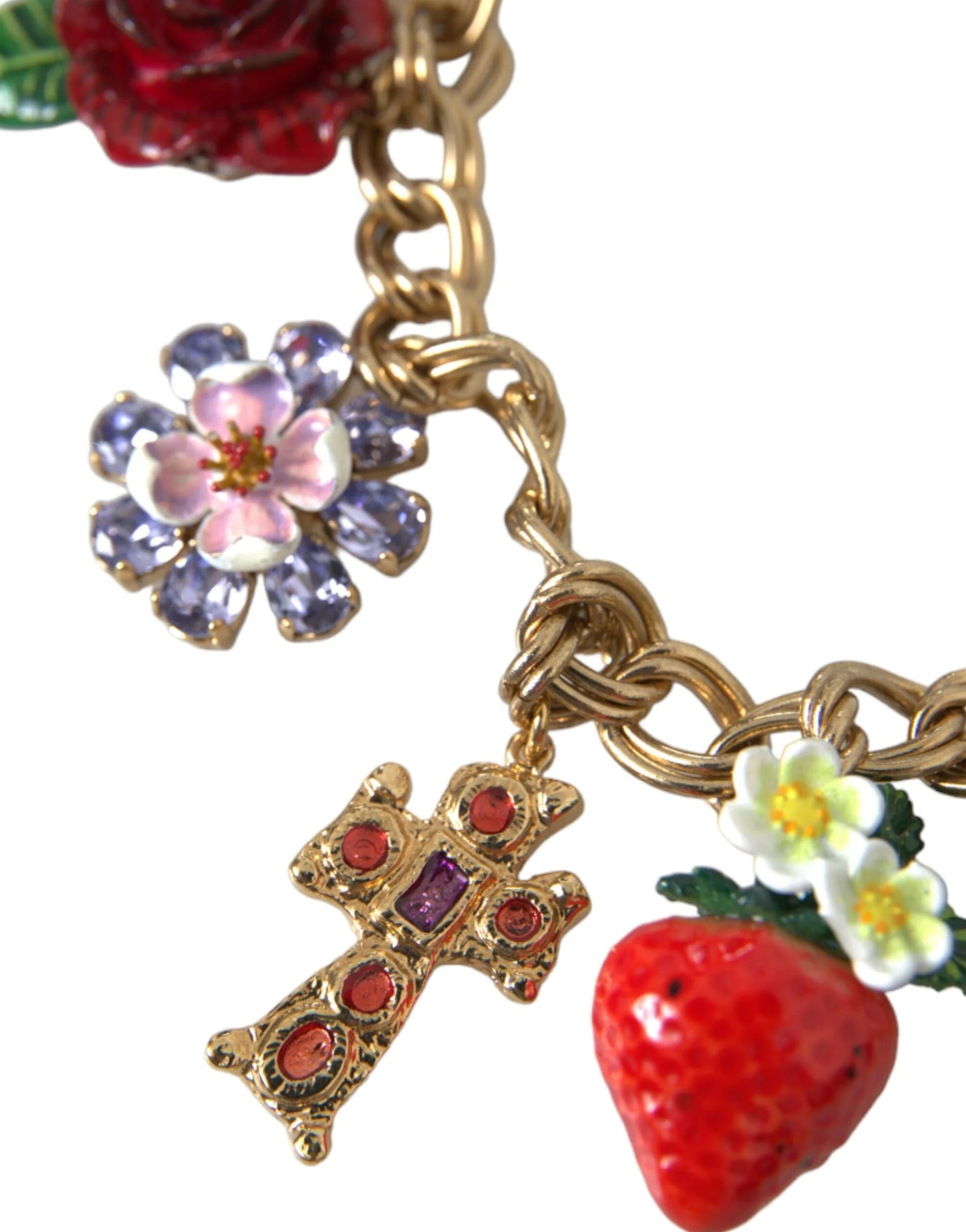 Dolce & Gabbana Gold Chain Rose Cross Strawberry Star Pendant Necklace - Necklaces