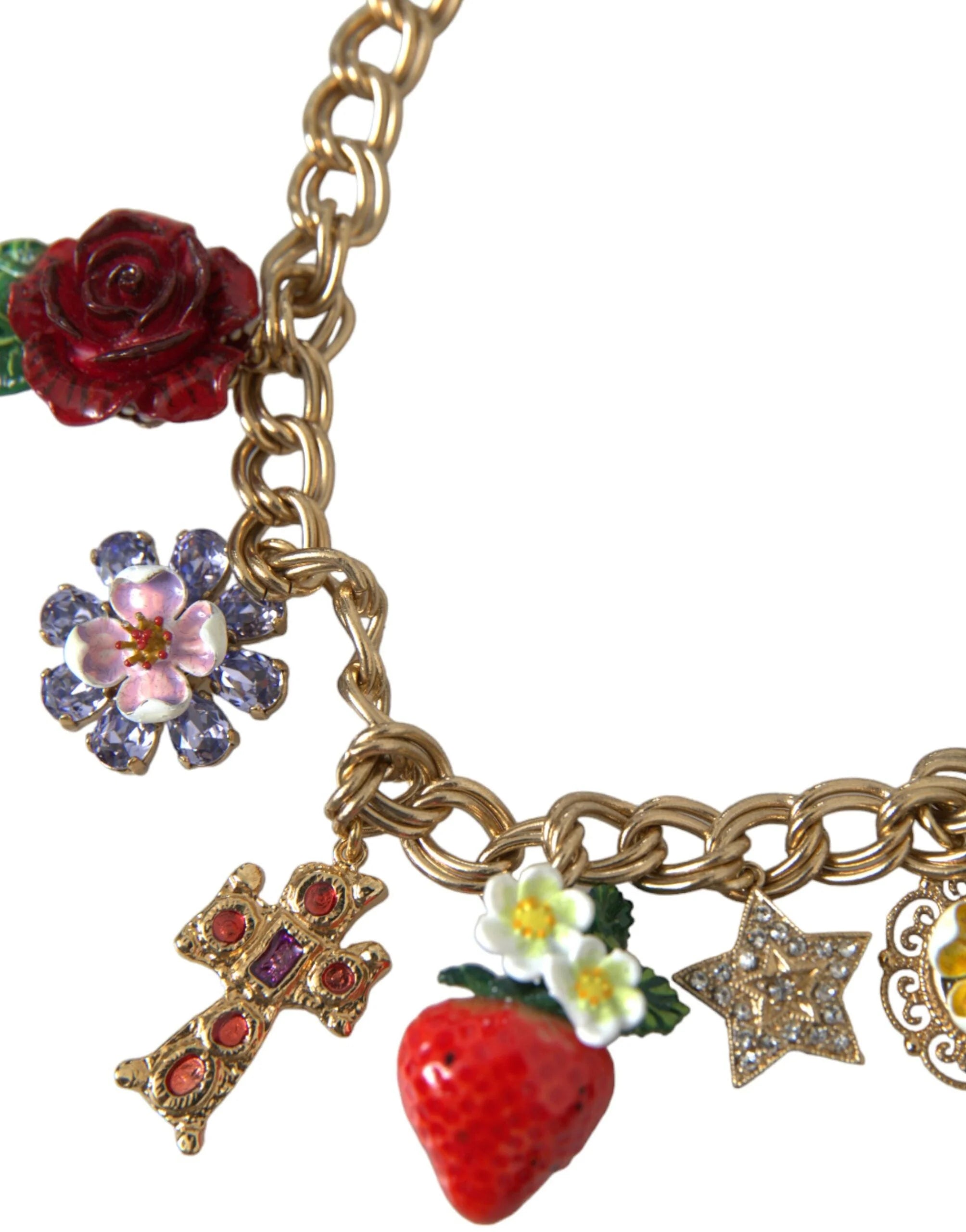Dolce & Gabbana Gold Chain Rose Cross Strawberry Star Pendant Necklace - Necklaces