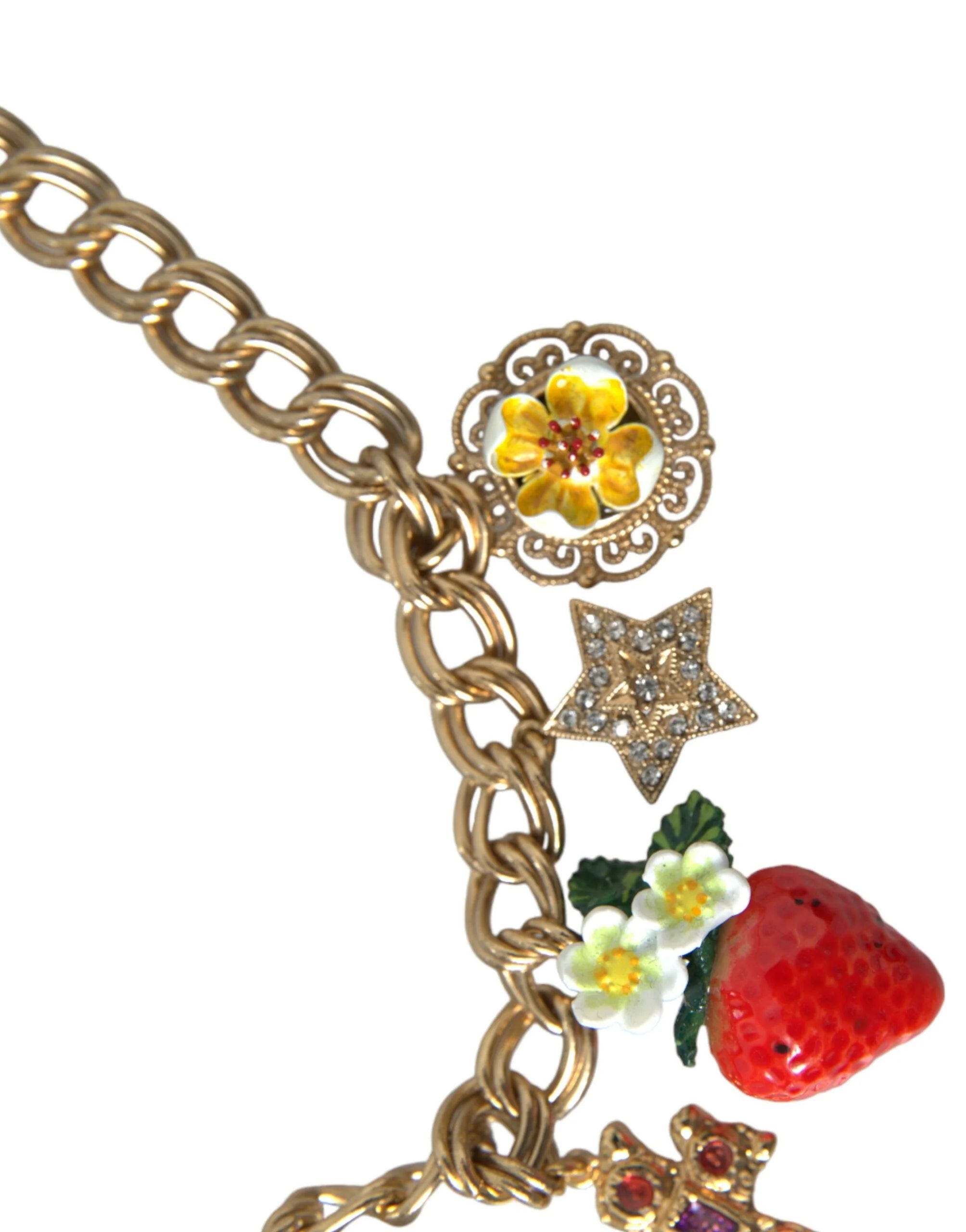 Dolce & Gabbana Gold Chain Rose Cross Strawberry Star Pendant Necklace - Necklaces