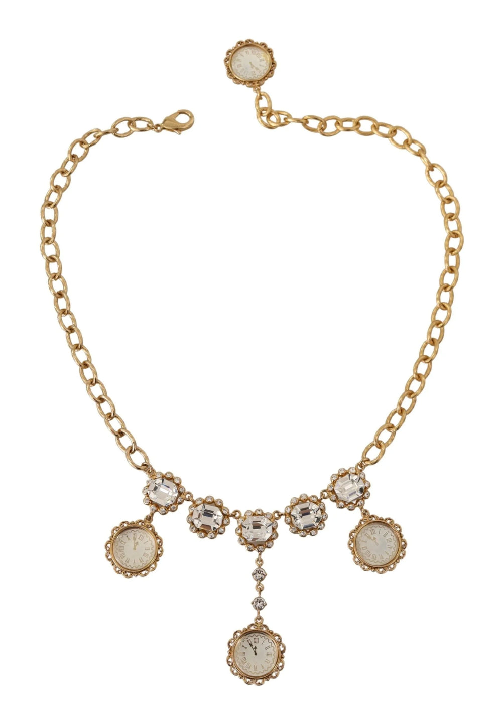 Dolce & Gabbana Gold Clock Statement Crystal Chain Necklace - Necklaces