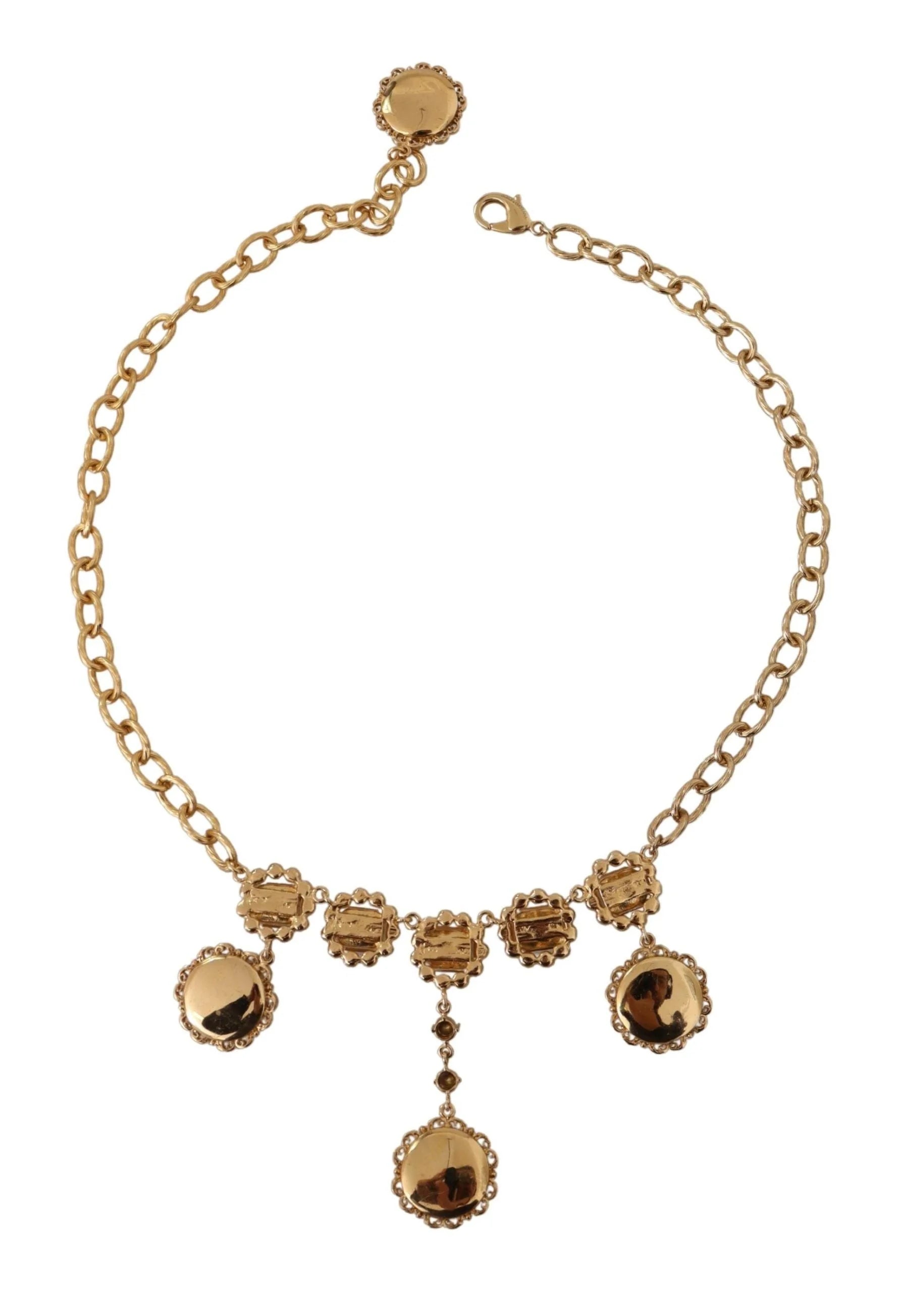 Dolce & Gabbana Gold Clock Statement Crystal Chain Necklace - Necklaces