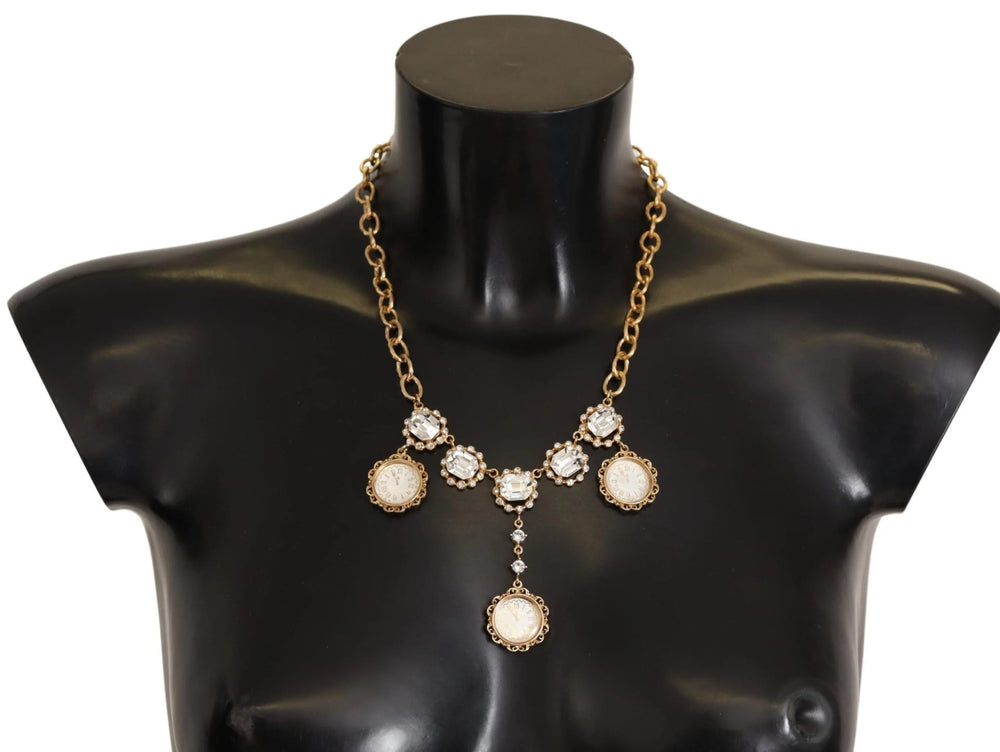Dolce & Gabbana Gold Clock Statement Crystal Chain Necklace - Necklaces