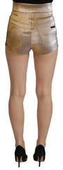 Dolce & Gabbana Gold Cotton Blend Glittered Hot Shorts - IT38 | XS - Short Trousers