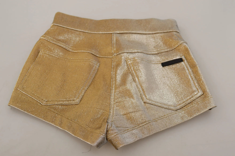 Dolce & Gabbana Gold Cotton Blend Glittered Hot Shorts - IT38 | XS - Short Trousers