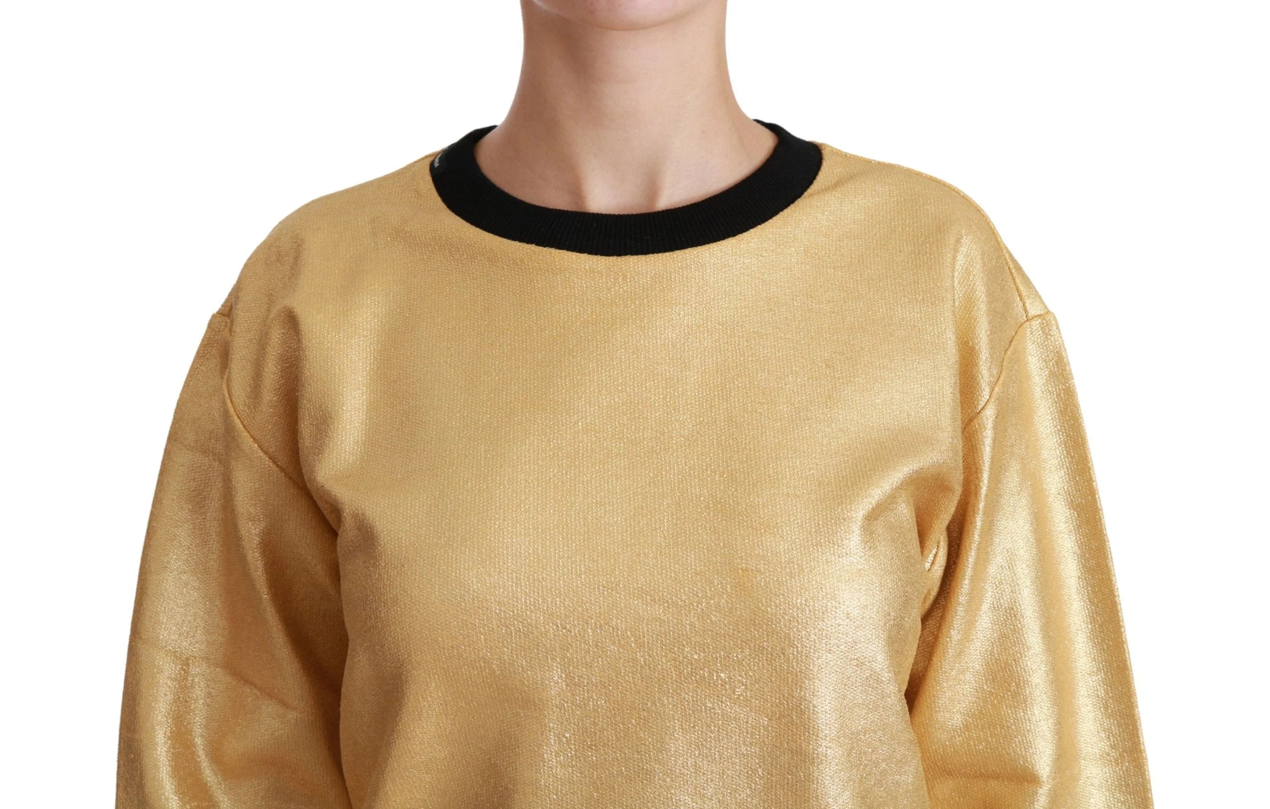 Dolce & Gabbana Gold Cotton Crewneck Pullover Sweater - Sweaters