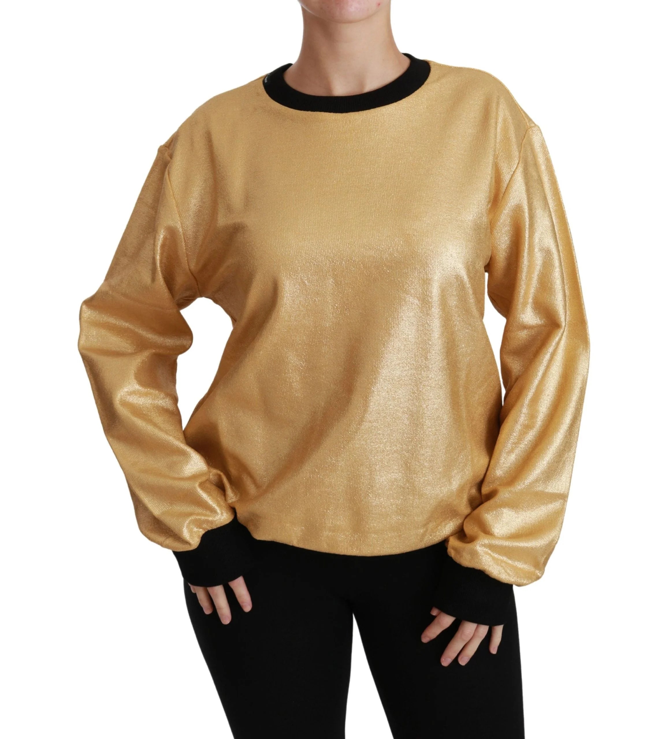Dolce & Gabbana Gold Cotton Crewneck Pullover Sweater - Sweaters
