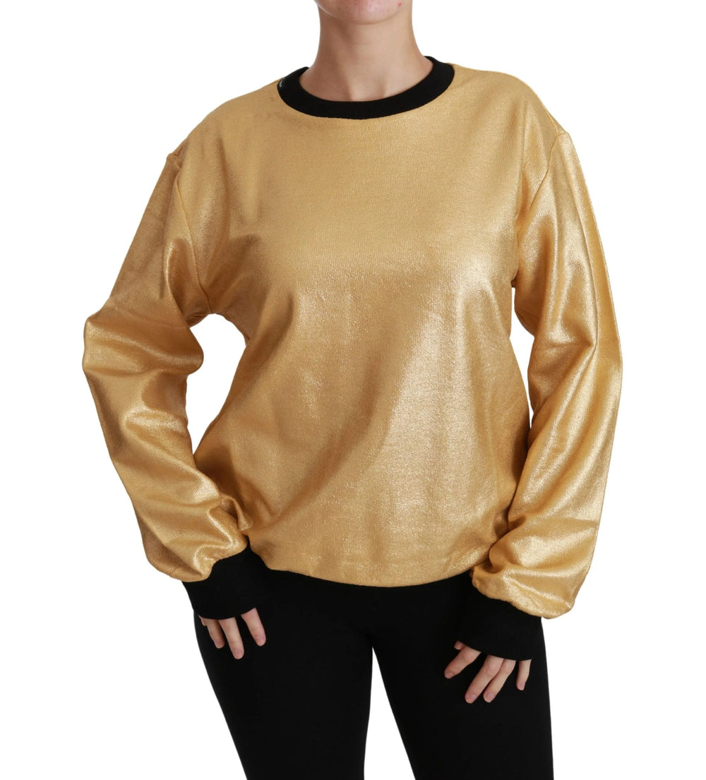 Dolce & Gabbana Gold Cotton Crewneck Pullover Sweater - Sweaters