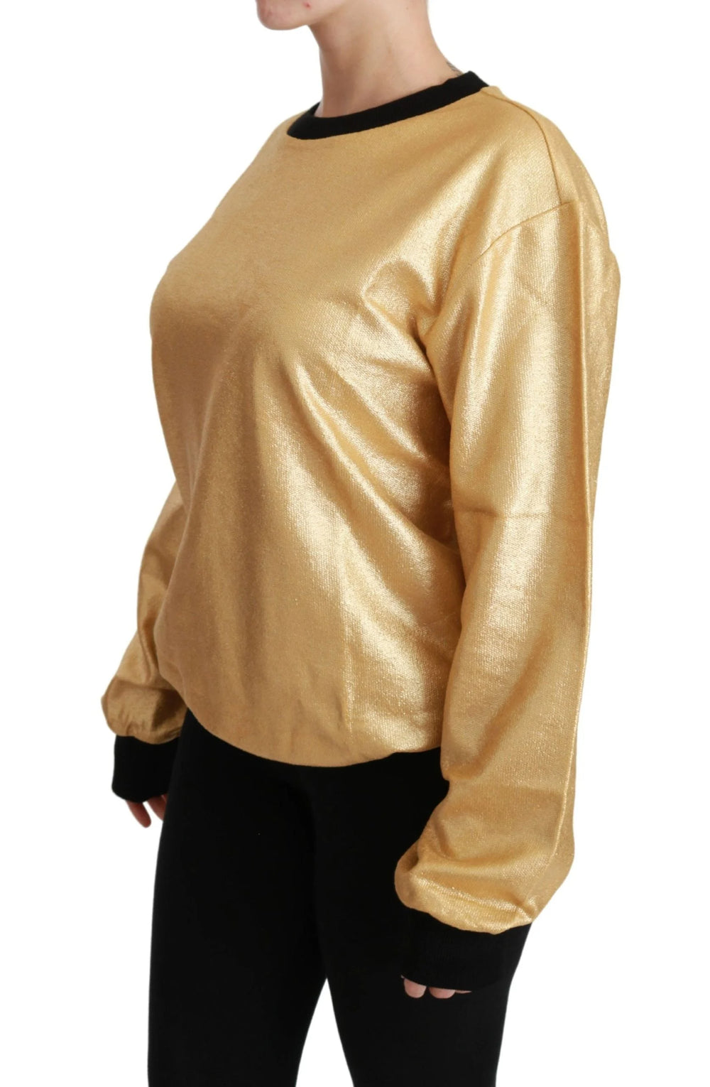 Dolce & Gabbana Gold Cotton Crewneck Pullover Sweater - Sweaters