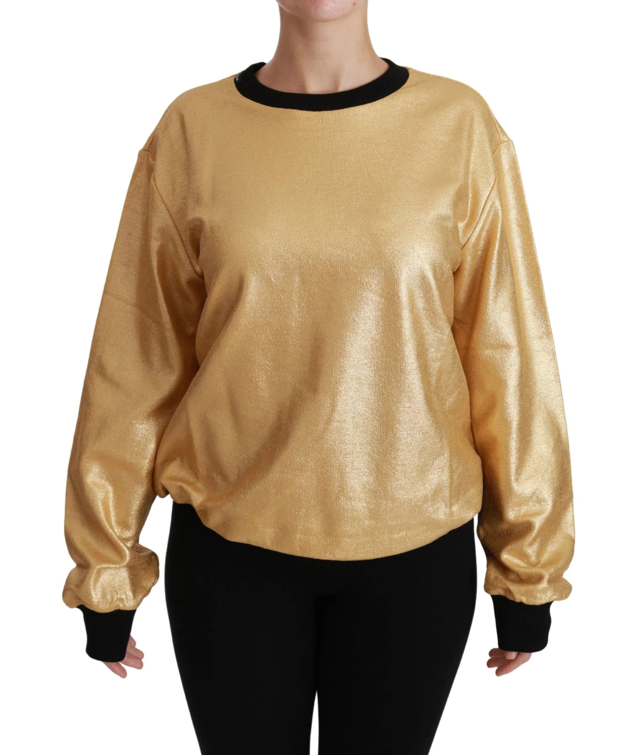Dolce & Gabbana Gold Cotton Crewneck Pullover Sweater - Sweaters