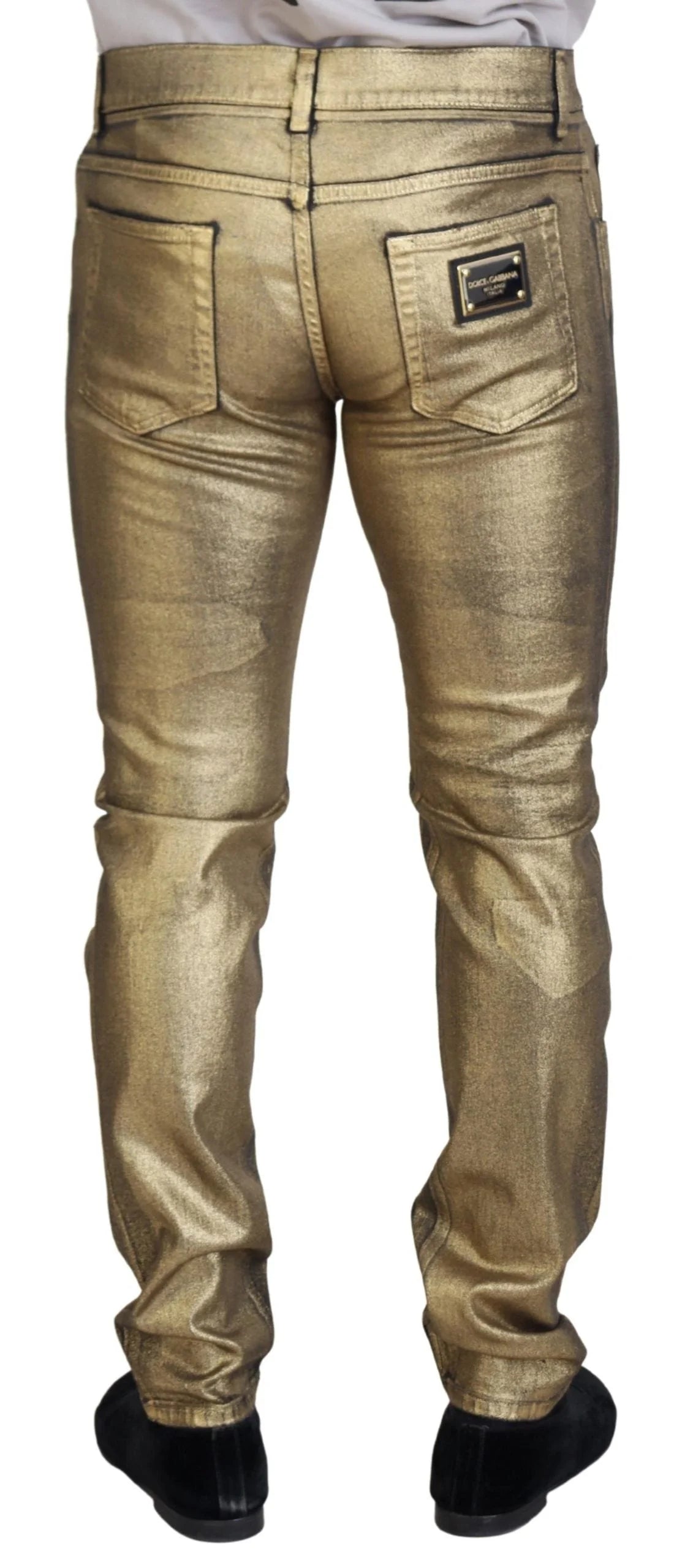 Dolce & Gabbana Gold Cotton Tattered Skinny Men Denim Jeans - IT50 | L - Jeans