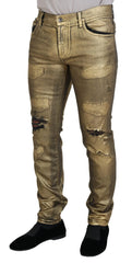 Dolce & Gabbana Gold Cotton Tattered Skinny Men Denim Jeans - IT50 | L - Jeans