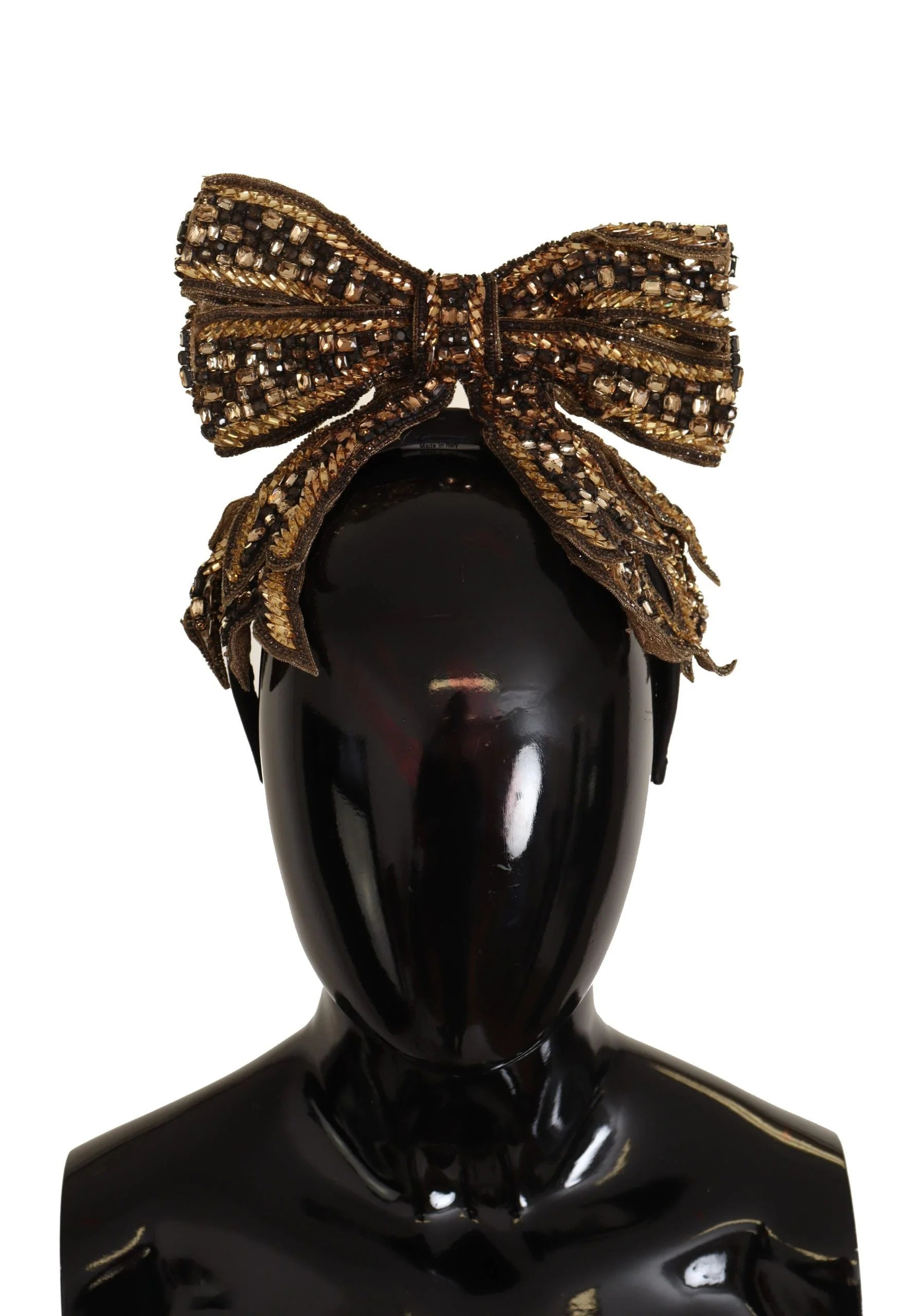 Dolce & Gabbana Gold Crystal Beaded Sequined Silk Bow Headband Diadem - Headbands