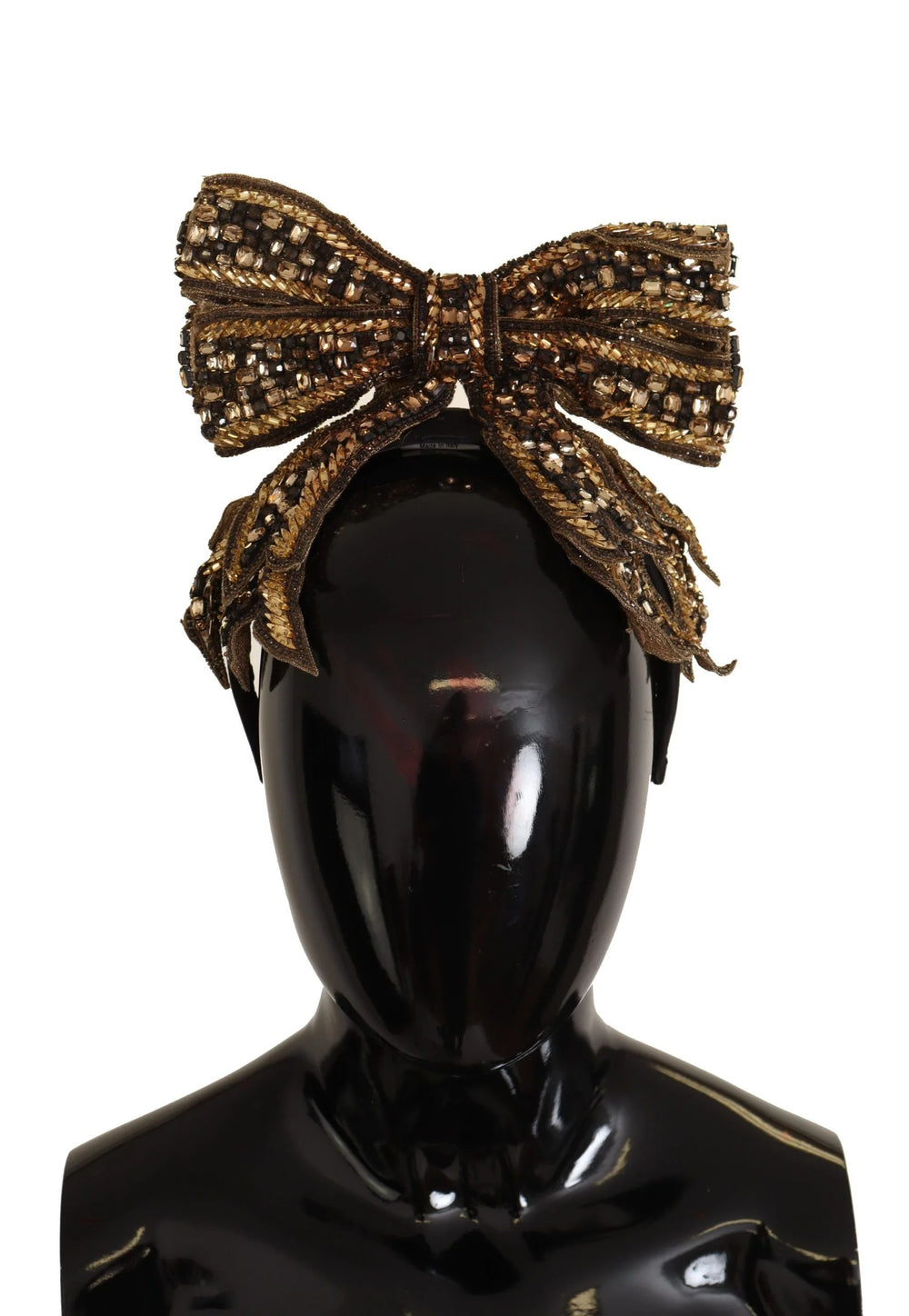 Dolce & Gabbana Gold Crystal Beaded Sequined Silk Bow Headband Diadem - Headbands