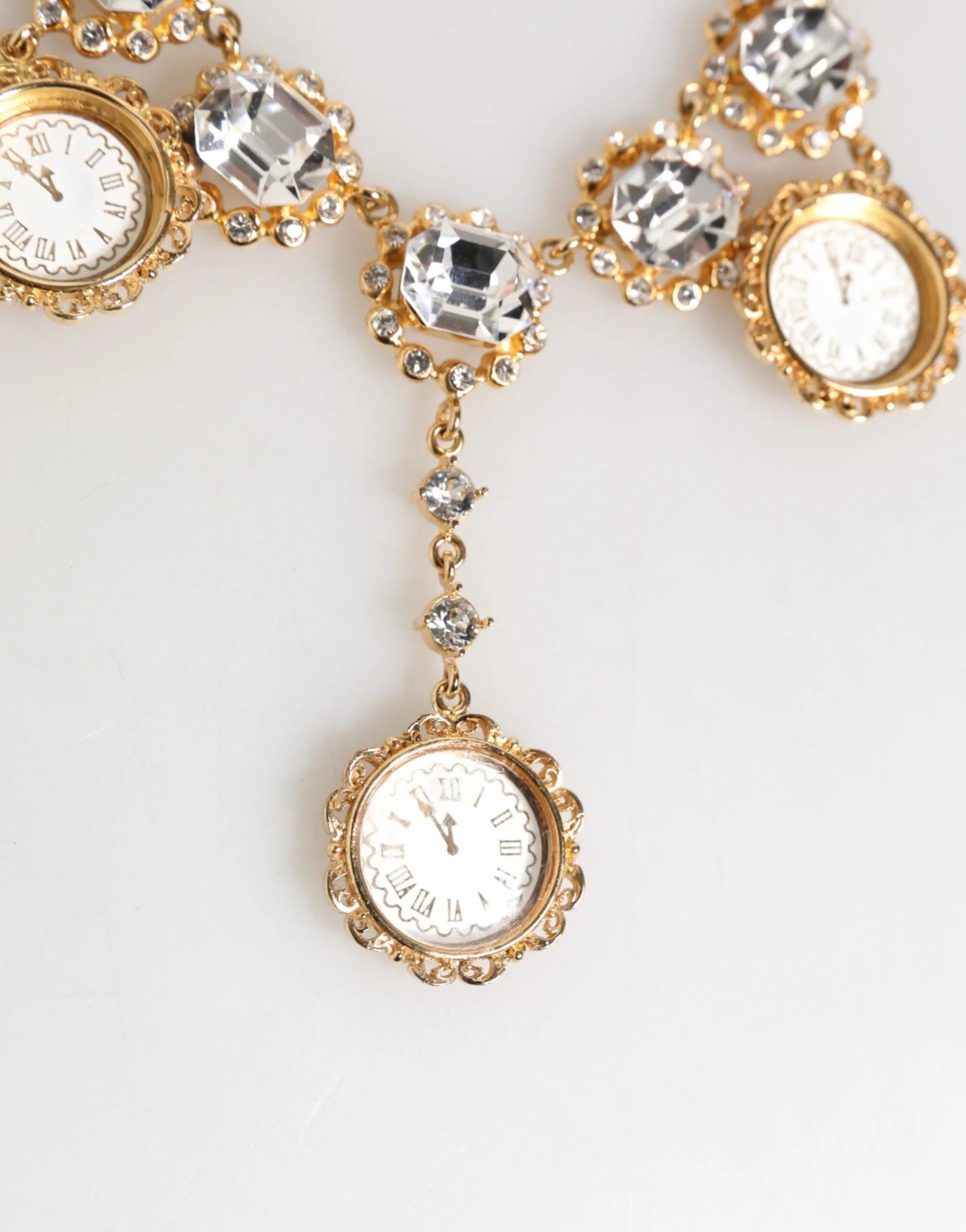 Dolce & Gabbana Gold Crystal Clock Pendant Statement Jewelry Necklace - Necklaces