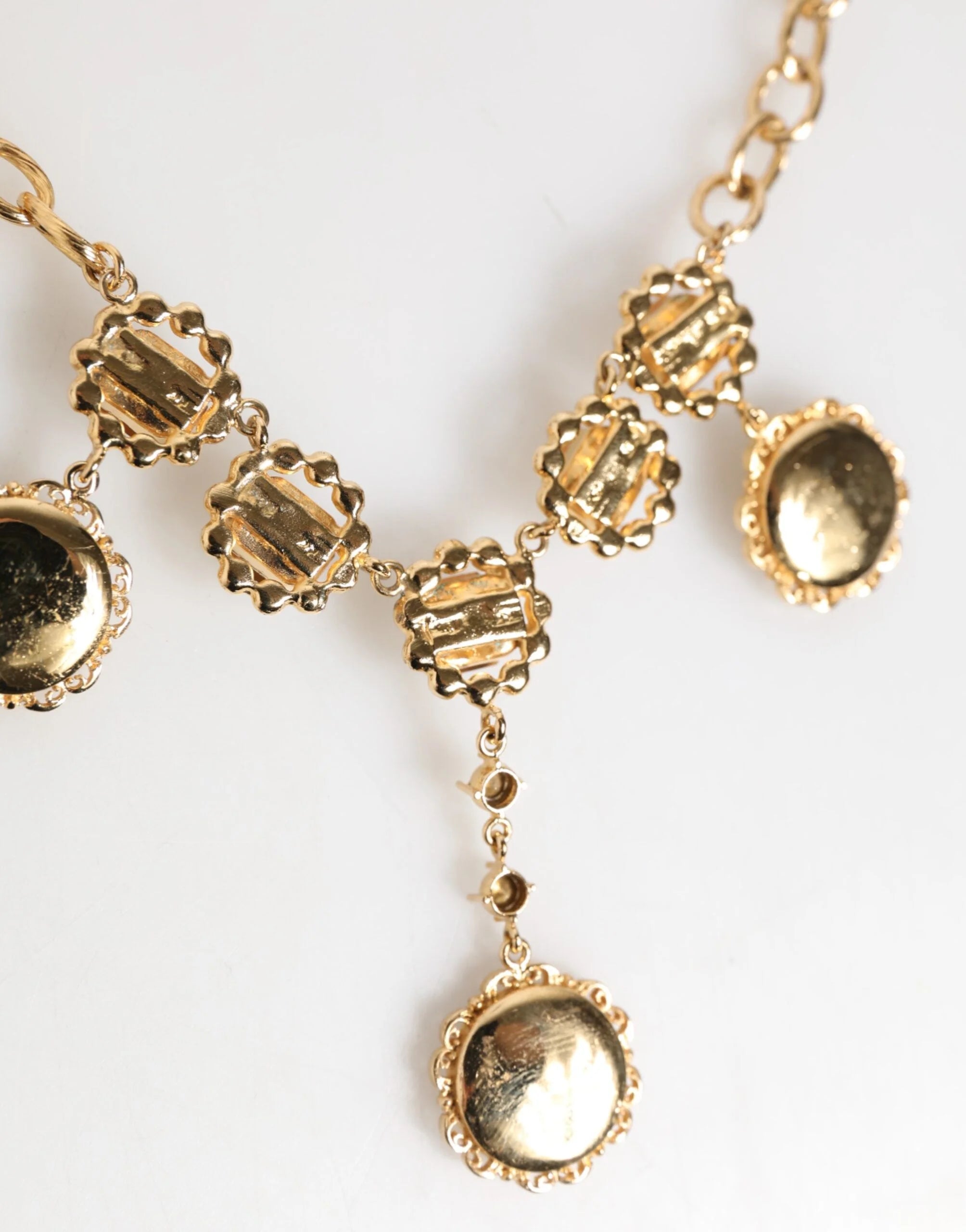 Dolce & Gabbana Gold Crystal Clock Pendant Statement Jewelry Necklace - Necklaces