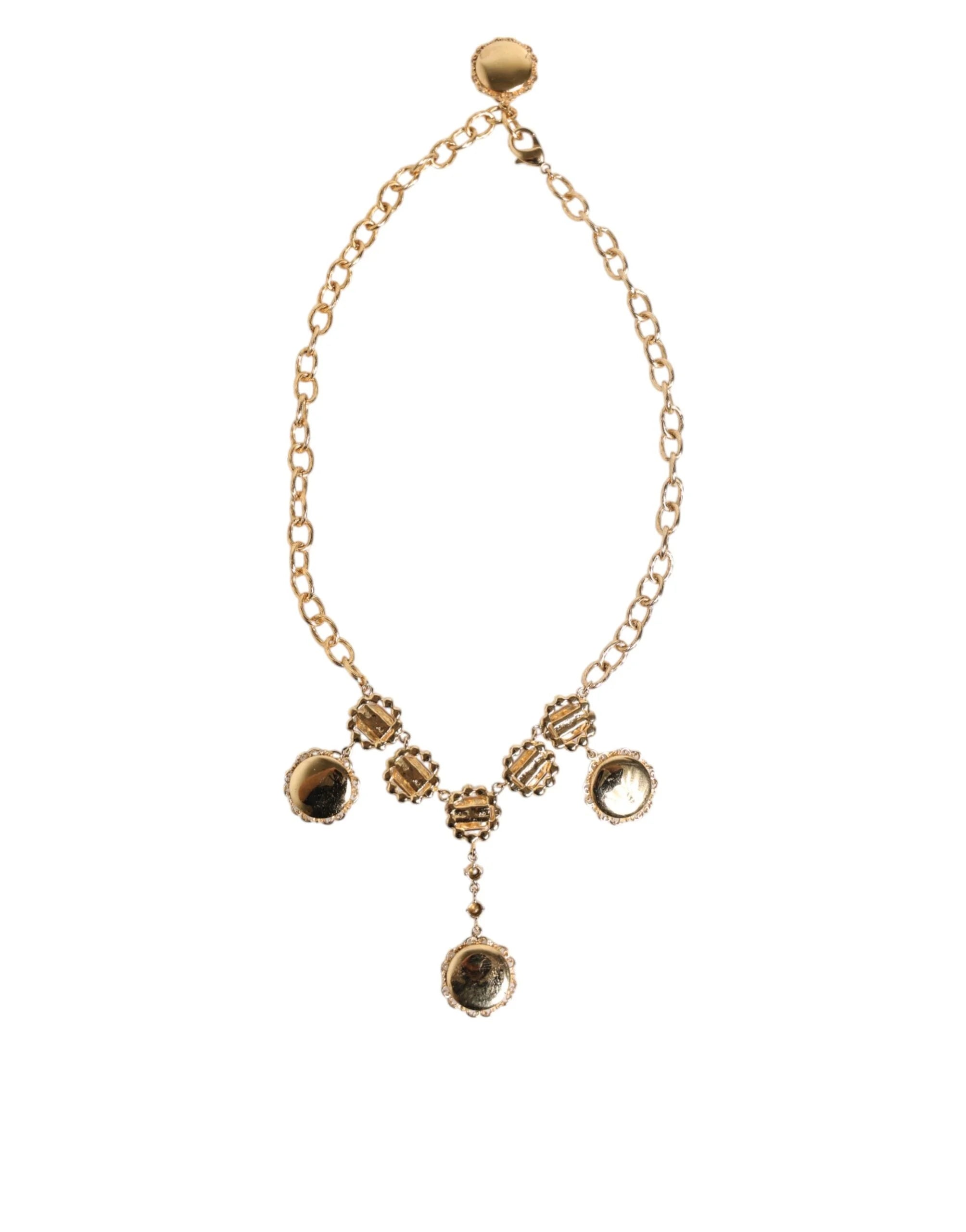Dolce & Gabbana Gold Crystal Clock Pendant Statement Jewelry Necklace - Necklaces