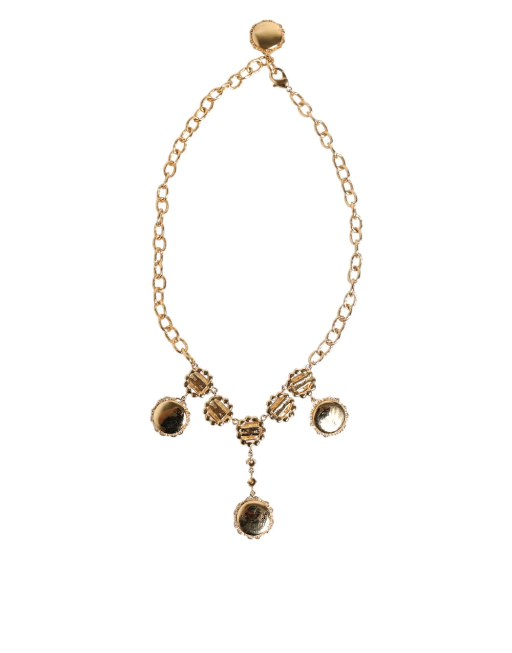 Dolce & Gabbana Gold Crystal Clock Pendant Statement Jewelry Necklace - Necklaces