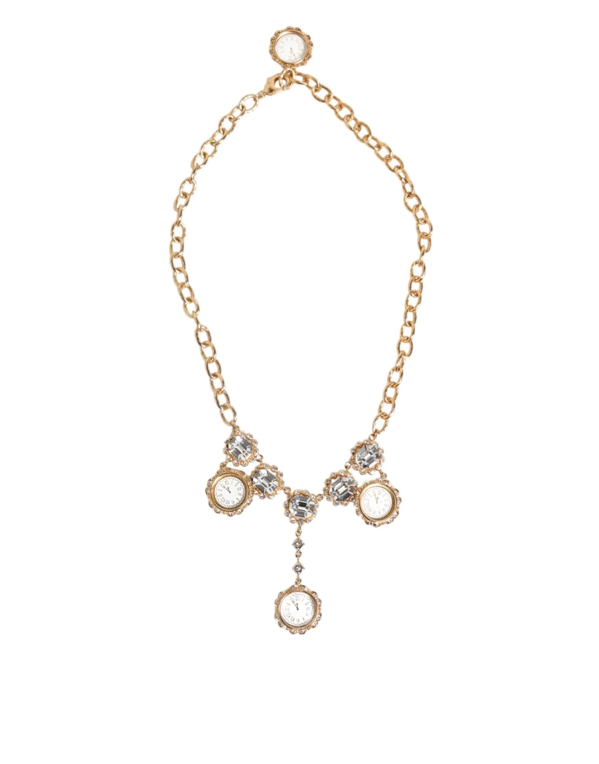 Dolce & Gabbana Gold Crystal Clock Pendant Statement Jewelry Necklace - Necklaces