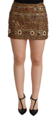 Dolce & Gabbana Gold Crystal Jacquard High Waist Skirt - IT38|XS - Skirts
