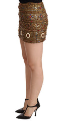 Dolce & Gabbana Gold Crystal Jacquard High Waist Skirt - IT38|XS - Skirts