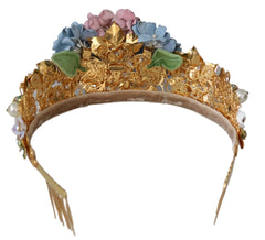 Dolce & Gabbana Gold Crystal Purple Hortensia Headband Crown Diadem - Headbands