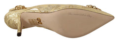 Dolce & Gabbana Gold Crystal Slingbacks Pumps Heels Shoes