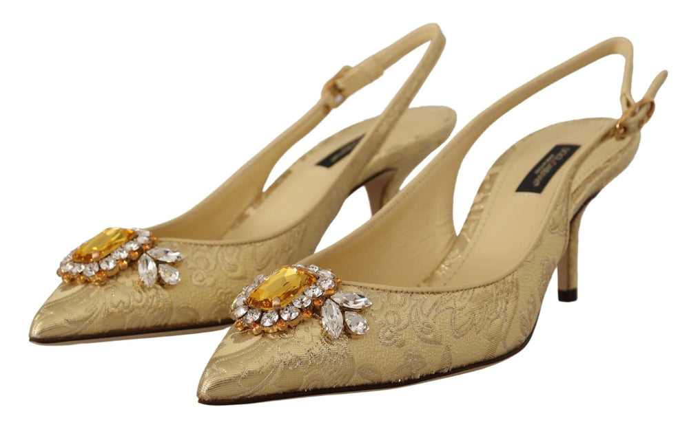 Dolce & Gabbana Gold Crystal Slingbacks Pumps Heels Shoes - Heels